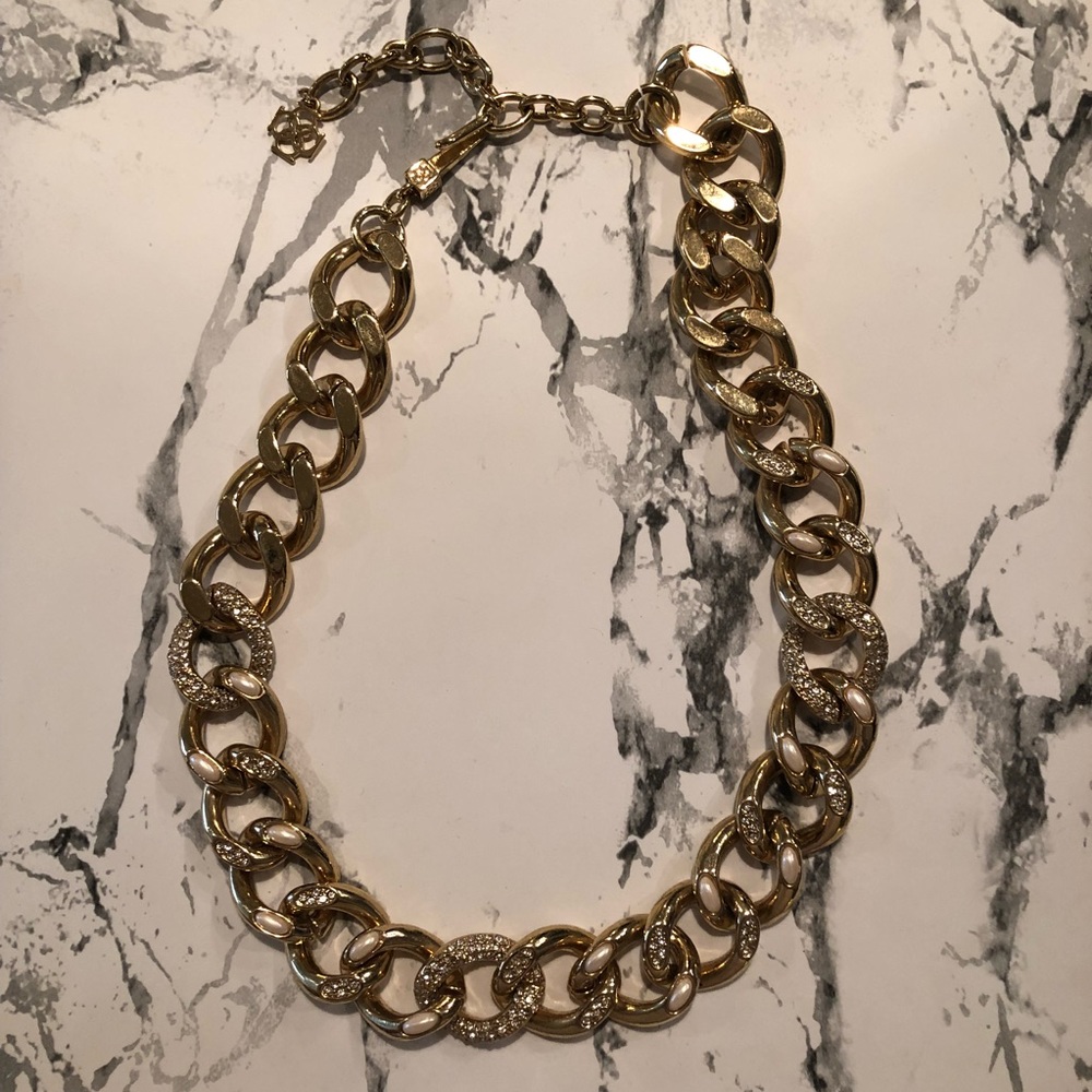 Ann Taylor Crystal, Pearl, Gold Necklace